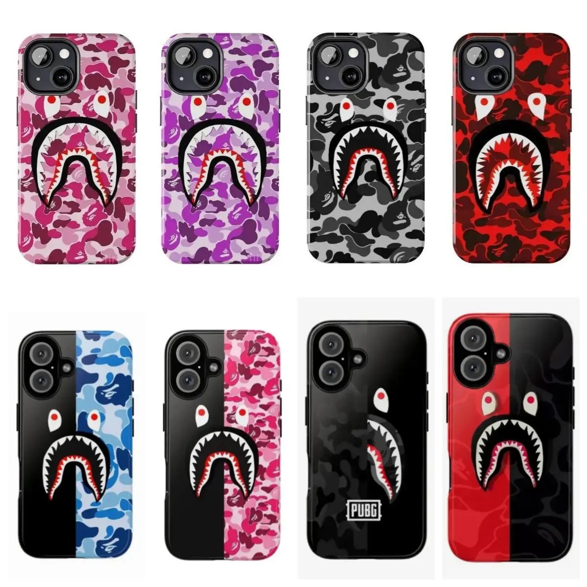 Bape Shark Camo Collage phone Cases For iPhone 12/13/14/15/16/17 Promax Pro Plus and 17 Air ,Perfect for Her/Him fashionable gift