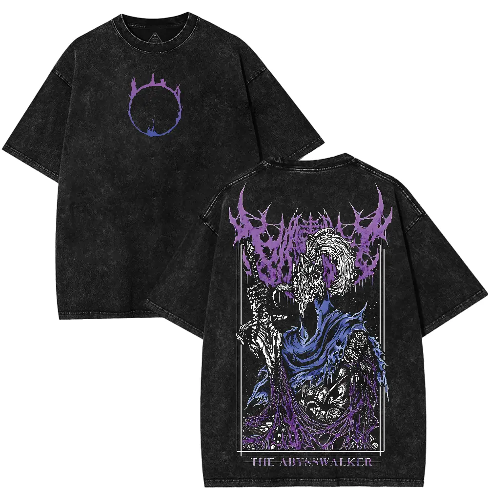 Dark Souls Artorias Abysswalker Washed 2 sided printed Oversize Unisex Cotton Crewneck tee game merch retro black graphic design Art Tops graphic t-shirts