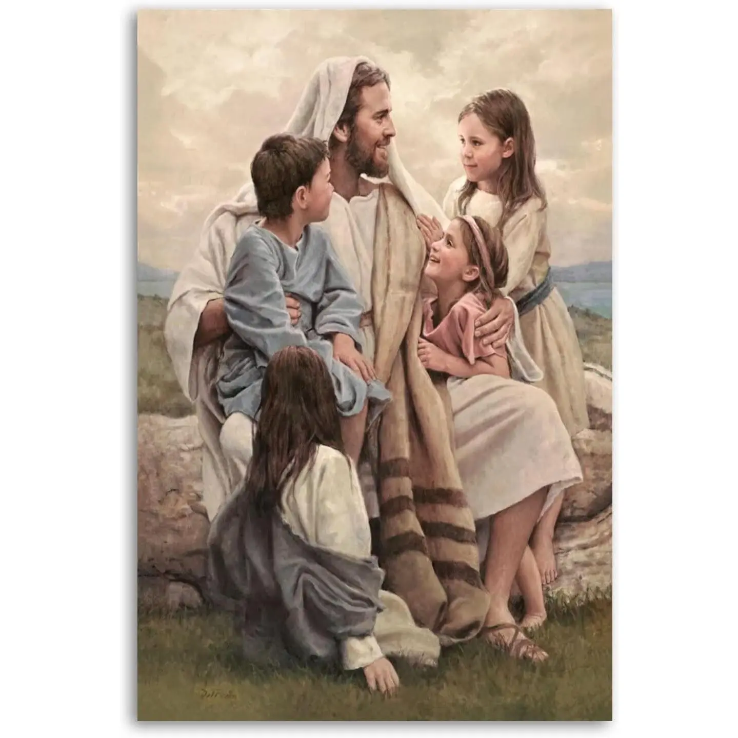 Jesus Blesses The Children Customizable Religious Art Canvas Print, Decorative Wall Art for Modern Home Room Decoration with High-Quality Printing (Home Supplies Ornament), Frameless