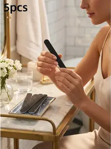 5-Piece Natural Nail File Set - 180 Grit Sandpaper Nail Files, Professional Nail File And Buffing Block Set - Professional Gel Nail Files, Black Nail Buffing Block Nail File Set