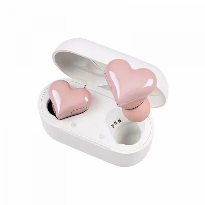 Heart shaped earphones, caring girl in ear wireless Bluetooth noise cancelling earphones