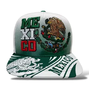 Mexican Eagle 3D Embroidered Snapback Baseball Cap Mexico Patriotic Hat with Green and White Design
