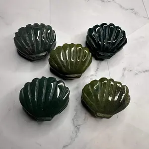 Moss Agate Mini Clam Shell Carving