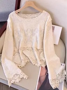 Women's Sweater, Boho Long Sleeve Round Neck Jumper for Spring & Fall, Fashion Women's Knitwear for Daily Wear, Tops