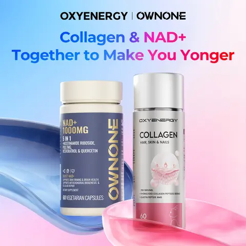 OWNONE 5-in-1 Collagen Peptides & 1000mg NAD+ Sugar-Free Dietary Capsules (60 Count) - Collagen Boosting, Antioxidant Support for Adults with Nicotinamide Riboside, PQQ, Resveratrol, Quercetin, Longevity Minerals, Botanical Extracts