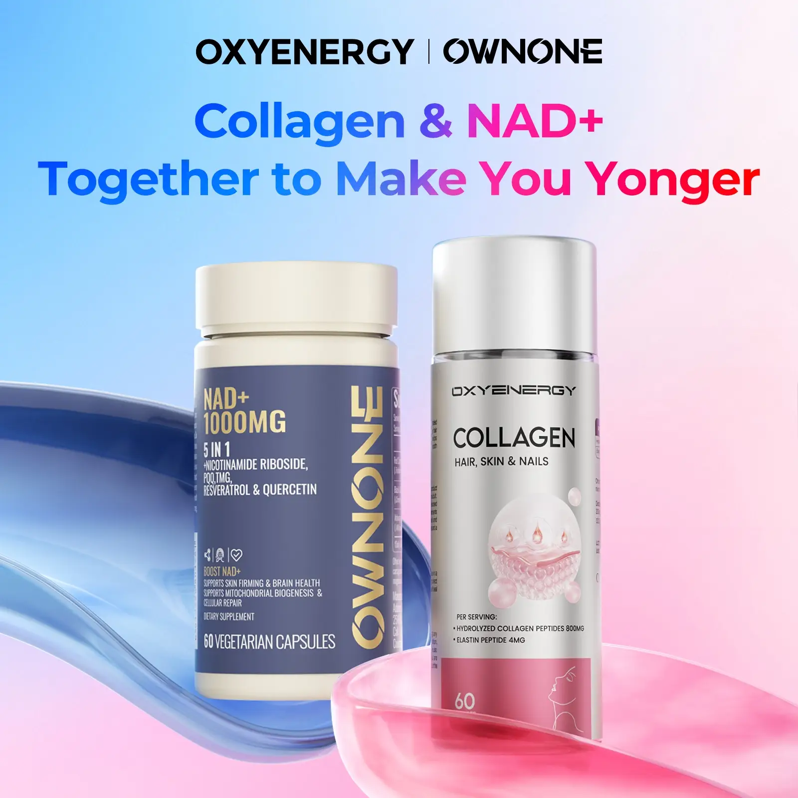 OXYENERGY & OWNONE Collagen Peptides & NAD+ 1000MG 5 IN 1 | Supplement for Healthy ng ＆ Brain Health Support | Supports Cellular Repair | Hair Skin Na