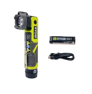 Ryobi 4 Volt USB Cordless Pivoting 625 Lumens Rechargeable Head Flashlight Kit with Battery and Charging Cable