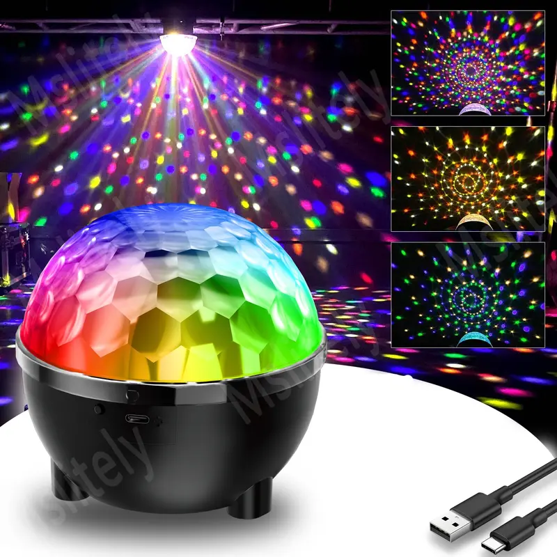 USB Low Voltage Power Cord Powered 6LED Disco Ball Lights with Sound Activation DJ Party Lights for Parties, Birthday Parties and Holidays