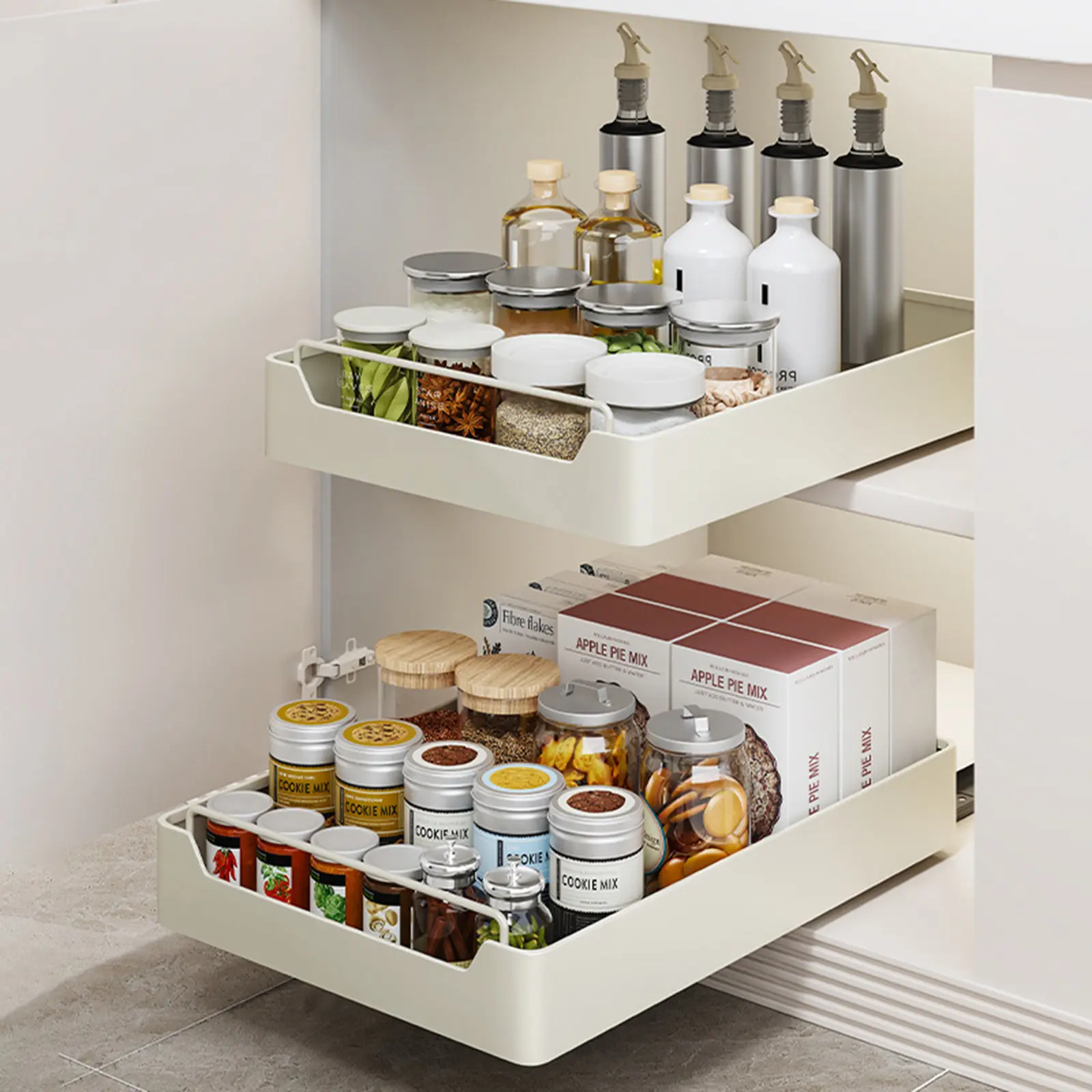 Slide Out Cabinet Organizer for Kitchen Cabinets, Heavy Duty Pull Out Pantry Drawer with Smooth Soft-Close Rails & Adhesive Mounting