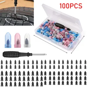 SJPACK 100pcs Car Vacuum Tire Repair Kit with 3 Sizes 5.3*12mm 6*12mm 6.8*15mm Rubber Screw Nails & Screwdriver in Plastic Box for Emergency Road Use