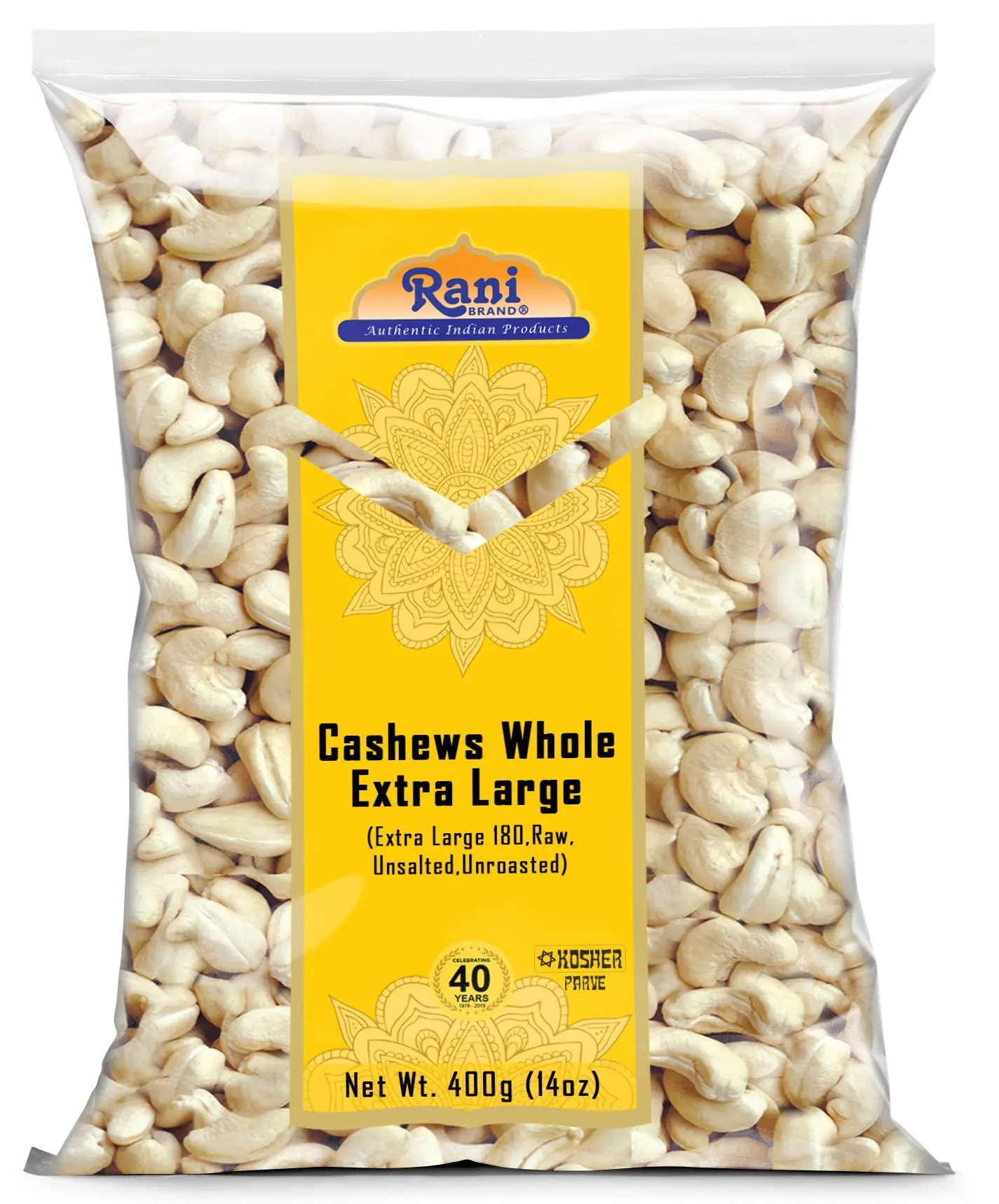Rani Raw Cashews Whole W180 Extra Large (uncooked, unsalted) 14oz (400g) ~ All Natural, No Preservatives | Vegan | NON-GMO | Kosher | Gluten Friendly