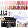 ROSALIND 14Colors Mini Poly Nail Gel Kit With Nail Lamp Clear Nude Pink Poly Extension Gel Starter Kit to Easy DIY Your Style with Base Top Coat Manicure Tool Salon Beauty Extension Nail Gel Kit