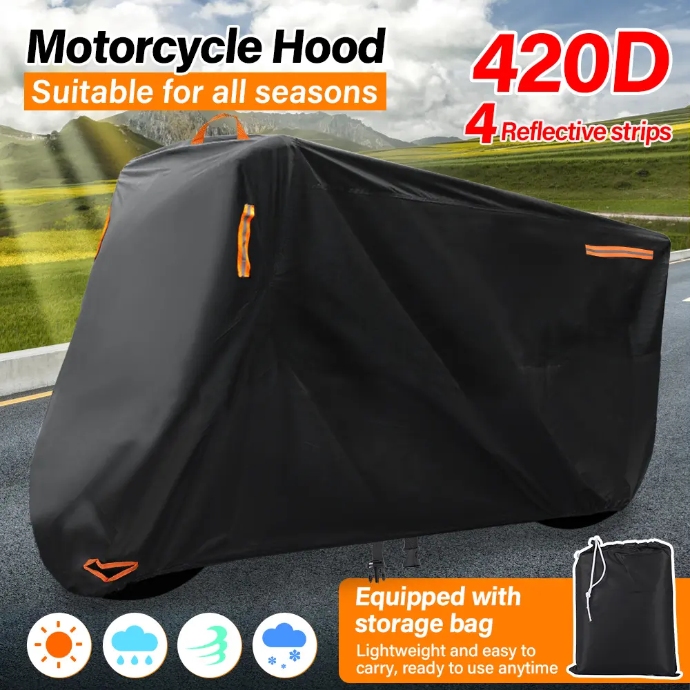Motorcycle Protective Cover, 420D Oxford Cloth Sun Protection, Waterproof Dustproof, 295x110x140cm, Outdoor UV Protection for Heavy-Duty Motorcycles