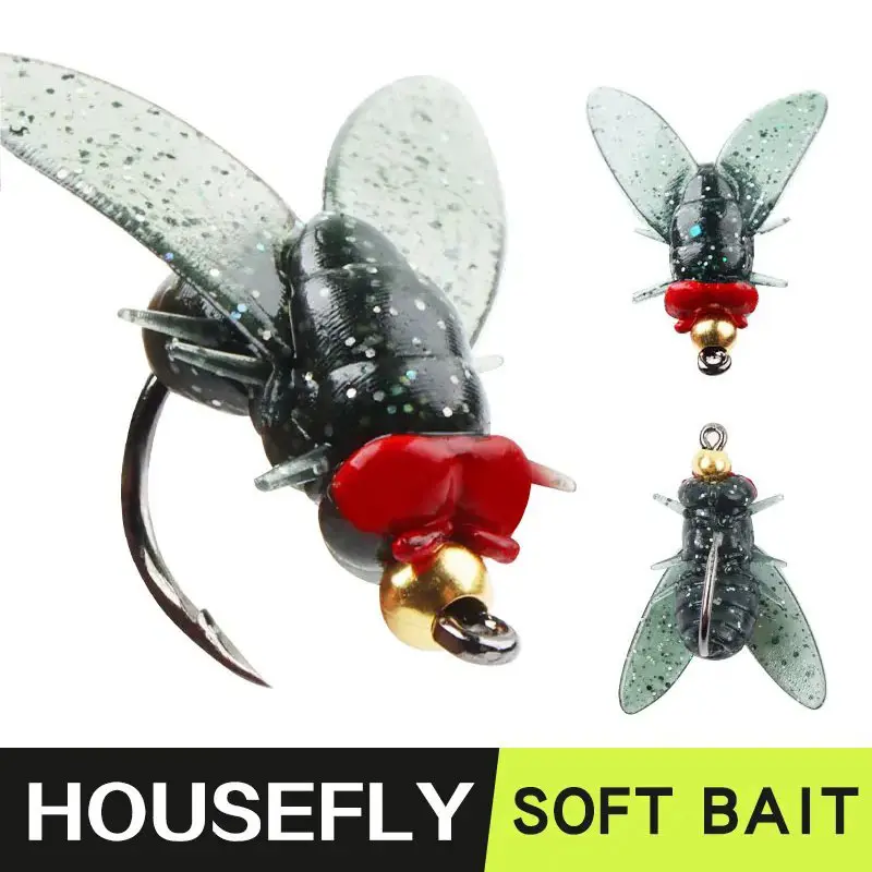 Housefly Soft Fly Fishing Lure, Soft Plastic Artificial Fly Bait for Trout & Bass, Freshwater and Saltwater
