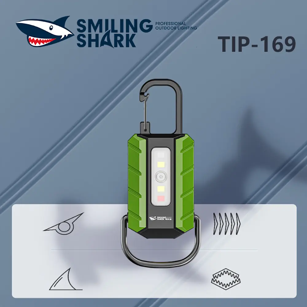 【TIP-169】SMILING SHARK LED Mini Torch Light Key Chain Light 6Mode COB Red Blue Light Type-c Rechargeable Small Torch Light Waterproof Outdoor Camping