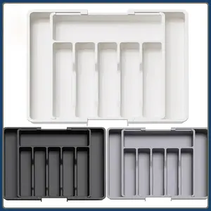 Expandable Kitchen Drawer Organizer - Adjustable Silverware Tray with Compartments