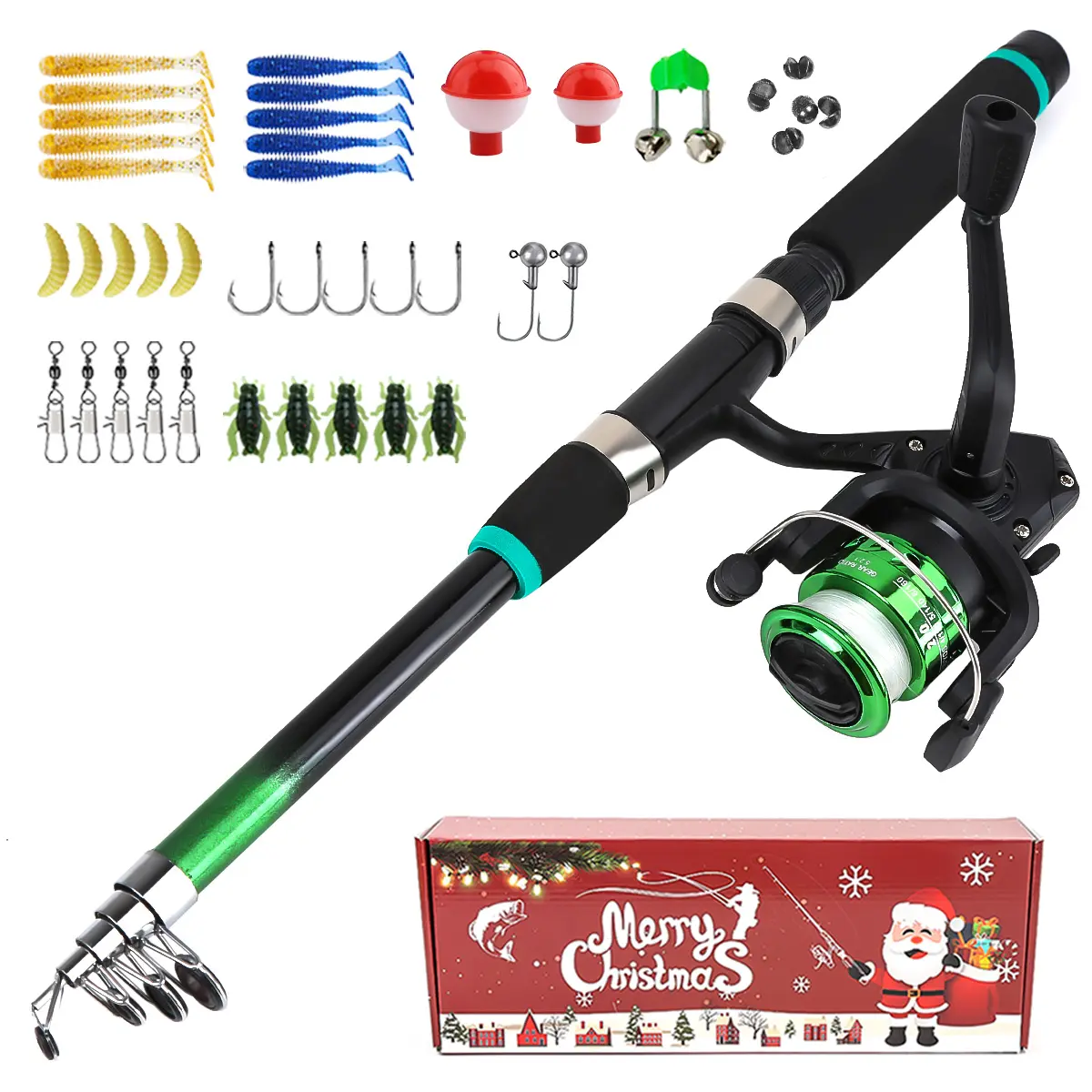 Portable Fishing Rod Reel Set, Fishing Combo, Fishing Tackle, 1.8m Retractable Lure Pole, Telescopic Fishing Rod, Christmas Gift Box Included, Travel Essential