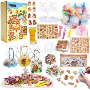 233 Pieces Kids Capybara Sticker Keychain Toy Set, DIY Fun Gift for Boys Girls, Creative Art Craft Kit, Includes a small deer display stand，Capybara Toy Set