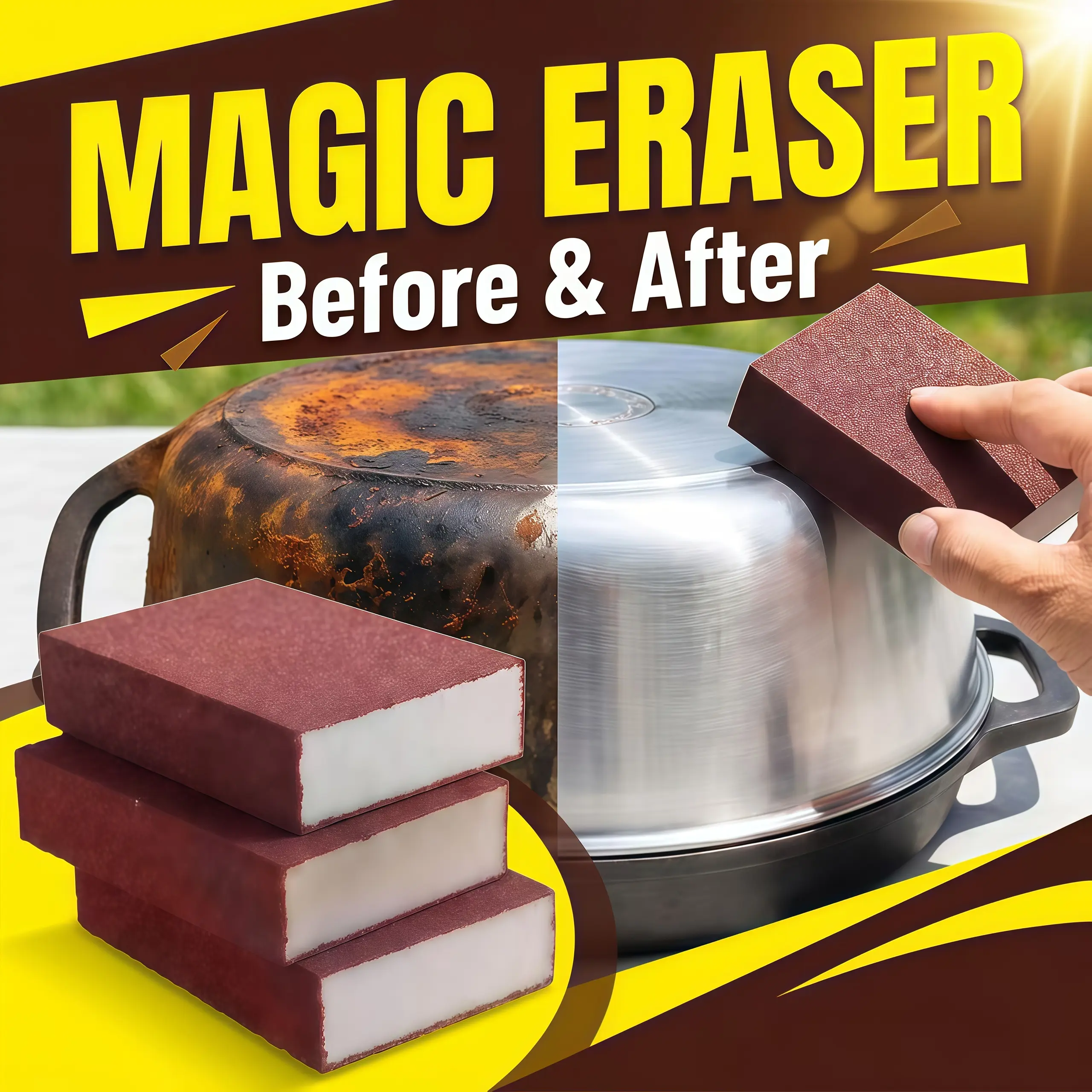 3pcs set of magic terrazzo cleaning sponge kitchenware rust remover powerful cleaning tool multifunctional home cleaning artifact. Bottom rust removal and scrubbing tool, household kitchen cleaning tool, scrubbing sponge Metal Scrubbers