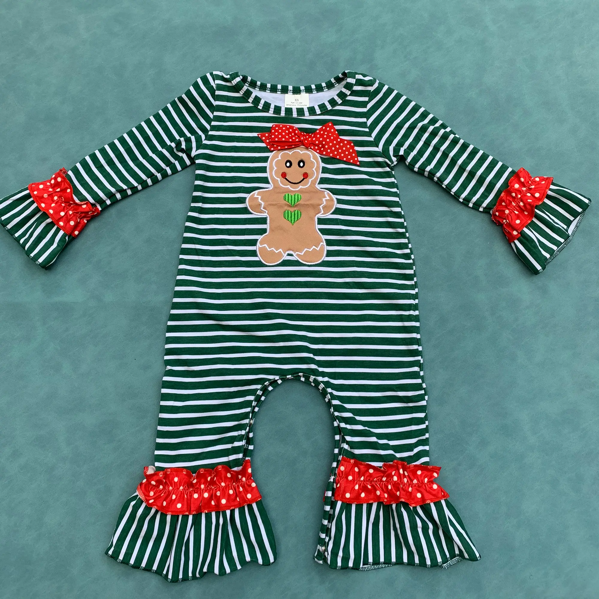 Embroidery Gingerbread Christmas Baby Girls Romper