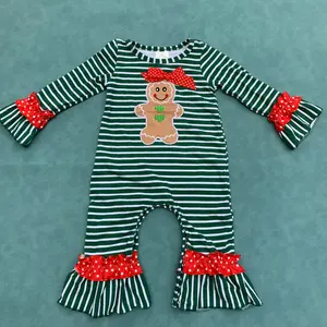 Embroidery Gingerbread Christmas Baby Girls Romper