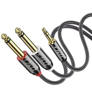 1/8 to 1/4 Stereo , 3.5mm TRS to Dual 6.35mm TS Breakout  Y Splitter Cord for Amplifiers/Audio Mixer/Audio Recorder/MP3/MP4, Nylon Braid,  Plated Copper Shell, 1.5