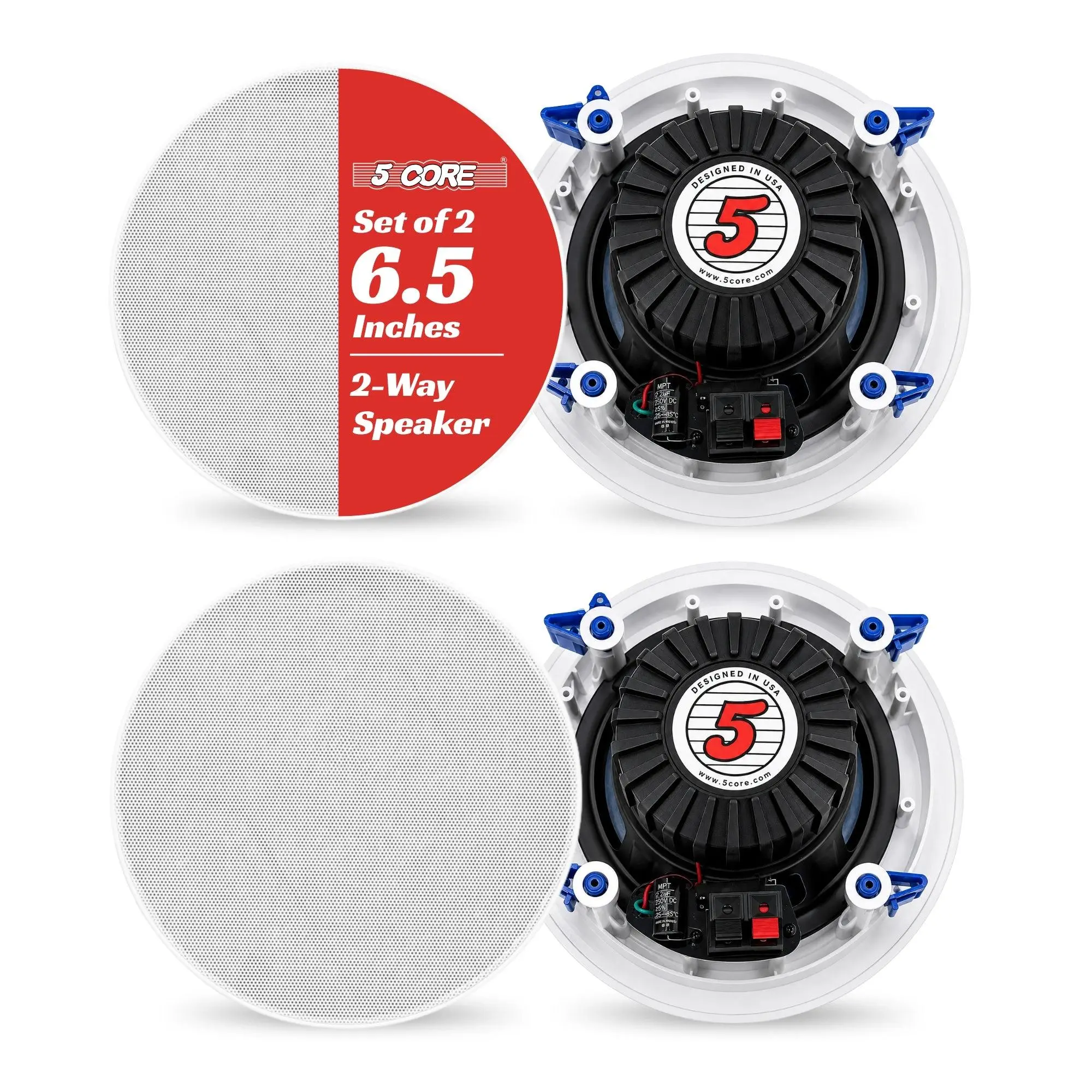 5 Core 6.5 Inch In-Ceiling In-Wall Speaker 360W 2-Way Pair Flush Mount House Home Theater Speakers