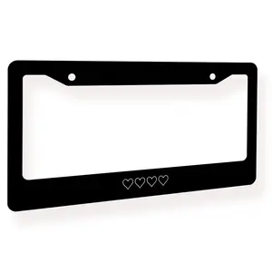 Black Aluminum License Plate Frame with White Heart Design (6.3x12.3 in) - Sleek Car Tag Frame with Screws & Covers, Durable Registration Holder for Cars, SUVs, Minimalist Romantic Auto Accessory, License Plate Frames