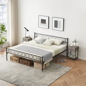 Garvee King Size Metal Bed Frame with Headboard and Footboard,Heavy-Duty Platform Bed Frame with Strong Metal Slats,12.2 Inch Under Bed Storage,Noise-Free Structure,No Box Spring Needed,Black