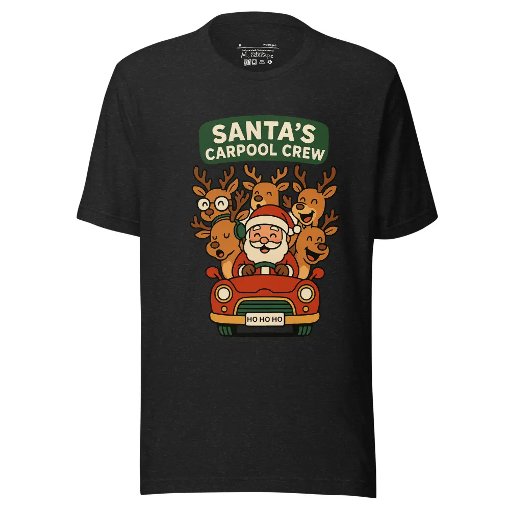 Men's Short-Sleeve Round Neck Basic Casual Sheer Black Heather Cotton T-Shirt - 90s Vintage Washed Retro Santa Graphic Tee for Christmas, Matching Parties, Soft Cute Menswear Top