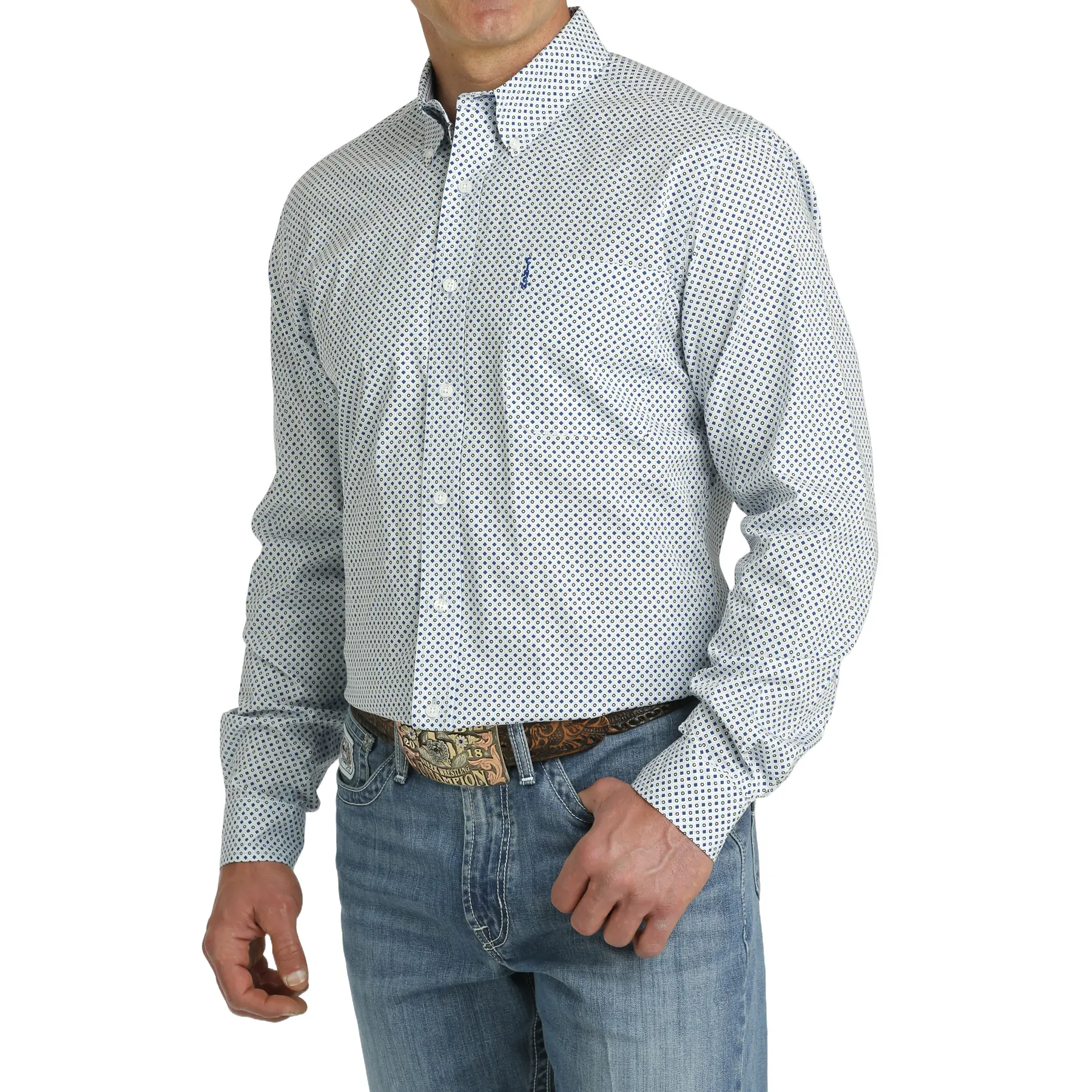 Cinch Men's Light Blue Modern Print Button Up Shirt MTW1347104
