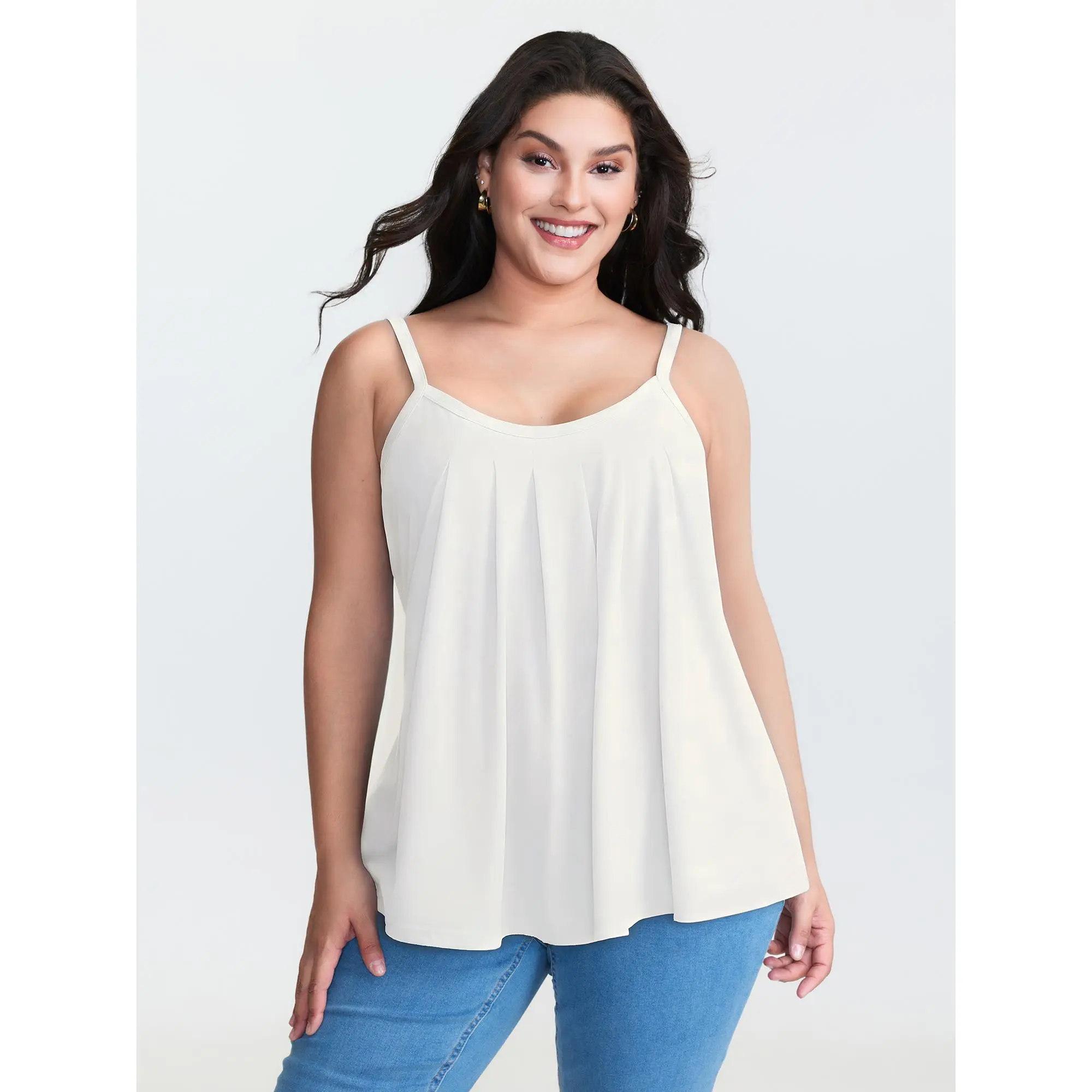 BloomChic Minimalist Lady's Plus Size Curvy Tank Top - Sleeveless, Cotton-Polyester-Spandex Fabric, Supersoft High-Stretchy Pleated Casual Curvy Plus Clothes Women for 2026 Summerfinds
