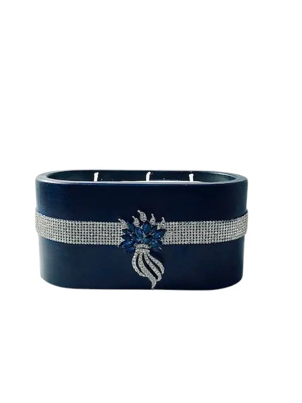 12 oz Sapphira Cement Candle w sapphire and rhinestone accents