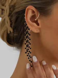 Elegant Gold Layered Fringe Dangle Earrings for Women, French Style High-End Ear Cuffs, No Piercing Jewelry