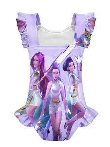 Dreamy Purple Starry Combat Idol Girls Ruffled Kids One-Piece Swimsuit (with Swim Cap) Ruffle Swimsuits