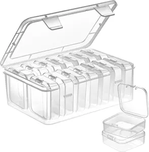 Small Bead Organizers, 15 count Plastic Storage Cases Mini Clear Bead Storage Containers Transparent Boxes with Hinged Lid and Rectangle Clear Craft Supply Case