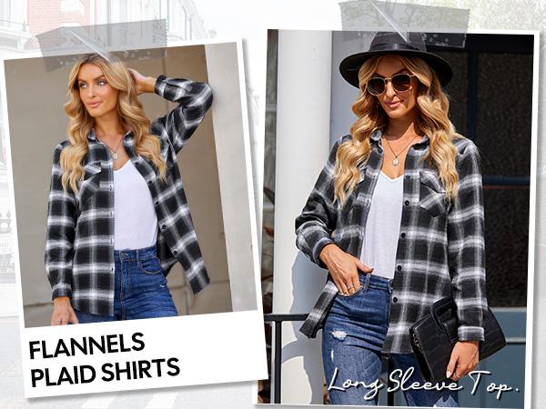 ZEAGOO Womens Flannel Shirts Long/Roll Up Sleeve Collared Button Down Plaid Shirt Casual Work Tops ZEAGOO Womens Flannel Shirts Long/Roll Up Sleeve Collared Button Down Plaid Shirt Casual Work Tops