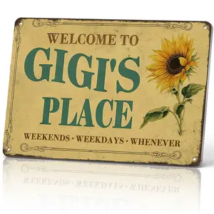 Welcome To Gigi's Place Sunflower Metal Sign 12x8 In Aluminum, Vintage Rustic Tin Sign for Farmhouse Kitchen, Grandma Gift Wall Decor, Retro Sunflower Wall Art for Home, Porch, Living Room, Mother's Day Gift, 12x8 Inch Aluminum Metal Plaque for Gigi's Hou