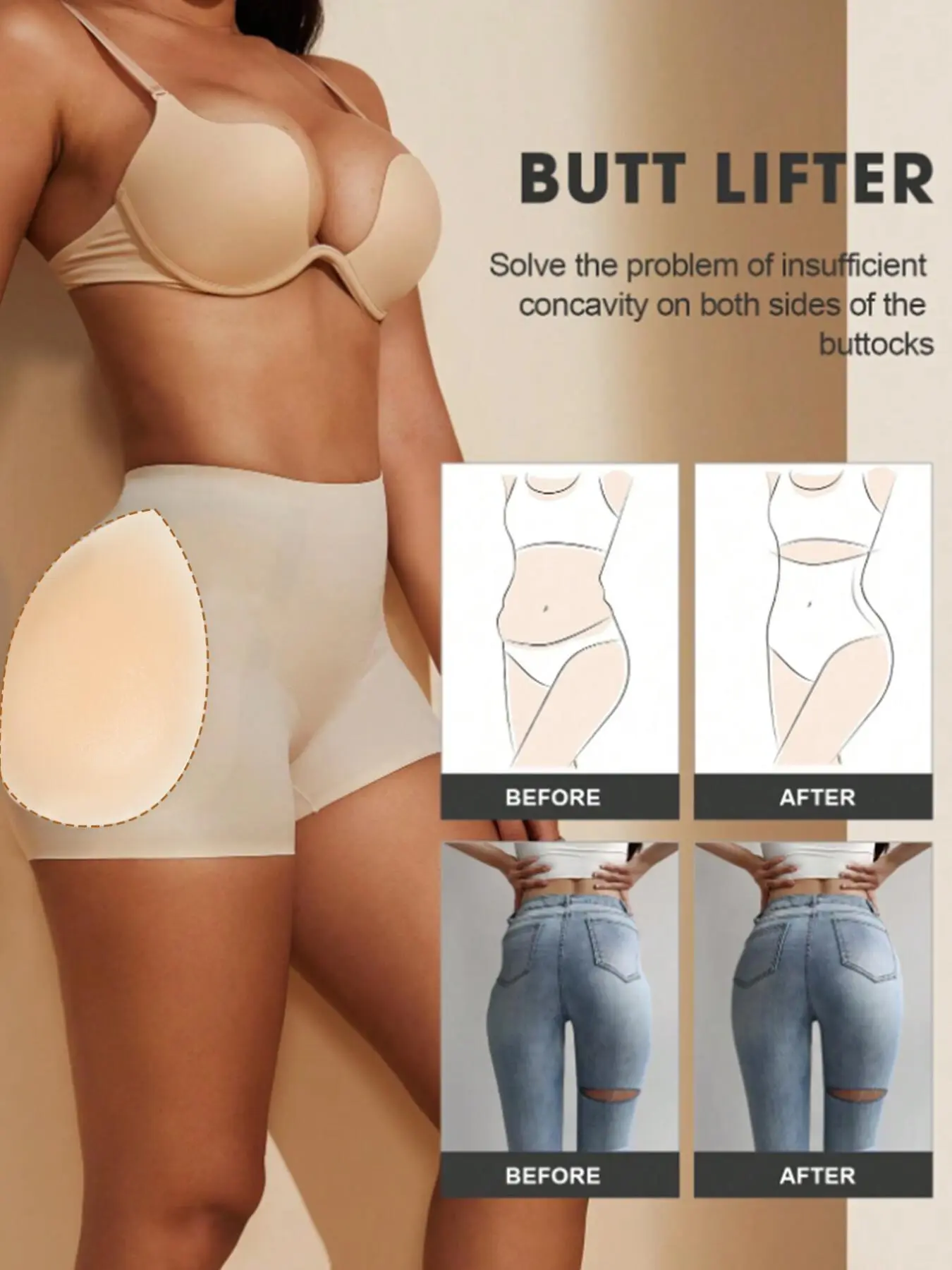 1 Pair of Silicone Butt Lift Pads, Two Size Options, Self-Adhesive, Wireless, Washable and Reusable, Enhances Curves, Comfortable, Adjustable Fake Butt Inserts, Silicone Leg Pads, Body Shaper Shapewear, Underwear