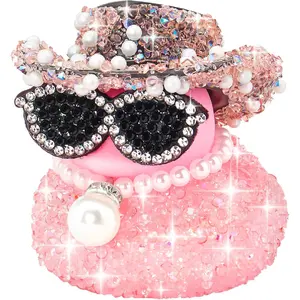 Pink Diamond Rubber Duck Car Ornaments Dashboard Decorations for Cool car Accessories with Diamond