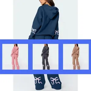 2025 Spring New Products Women's Fashion Brand Bow Hoodie Long-sleeved Sweatshirt And Pants Suit Clothes Baggy Fabric Polyester(Sheets)