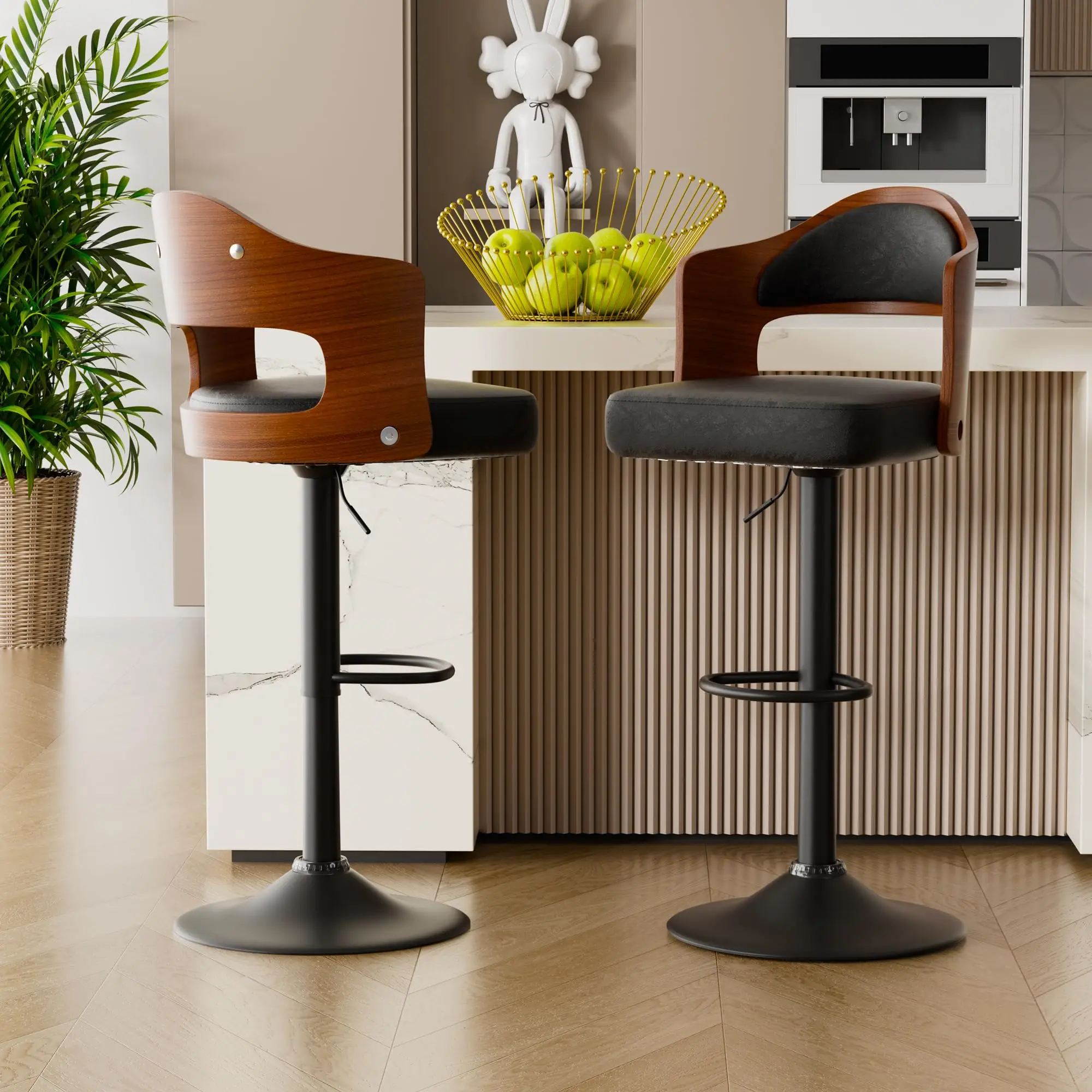 【Deals For You Days】Swivel Bar Stools Set of 1/2 Seat Adjustable Height 24.5-33.5IN, Wooden Barstools PU Leather Upholstered Bar Chairs with Back & Fo