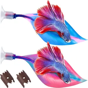 2 Pcs Blue Pink Silicone Betta Fish Bed Leaf Hammock Betta Fish Tank Accessories Decorations for Aquarium Ornaments Practical Resting Spot Comfortable and Safe
