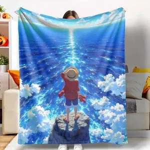 Ocean Adventure Flannel Blanket Sailing Horizon Print Soft Cozy Warm Lightweight Decorative for Bedroom Living Room Travel Gift tiktokshopspringglowup