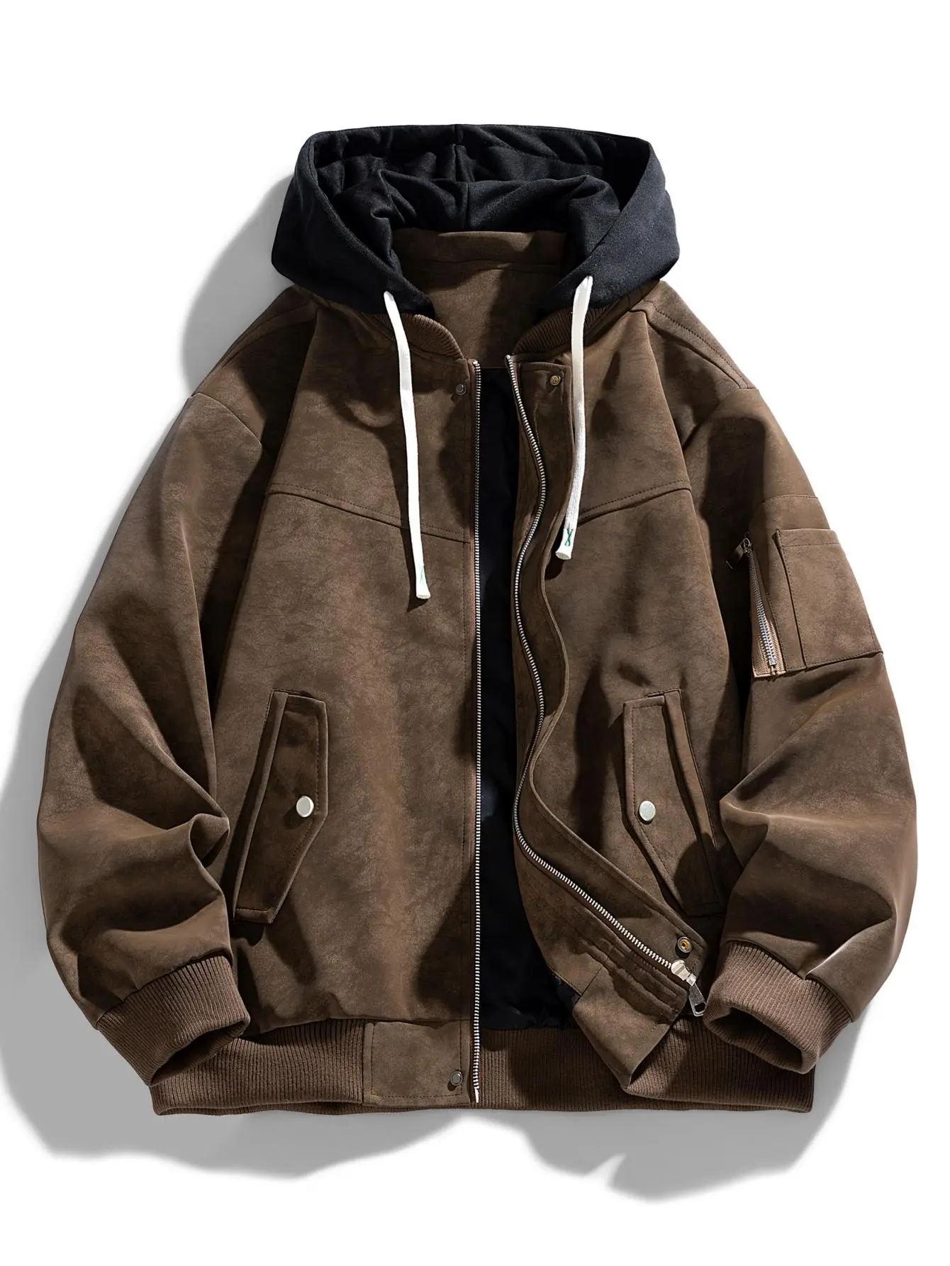 Men's Jacket Autumn And Winter American Style Fashion Versatile Fake Two-Piece Hooded Jacket