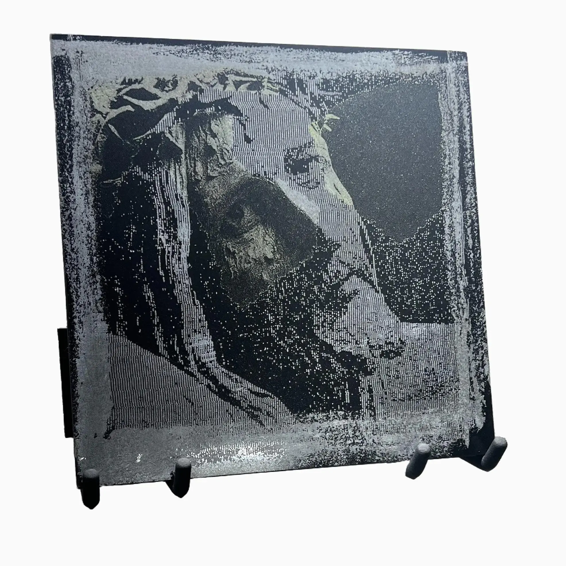 "Fragments of the Lamb" - Glintstone Studio - 100% Black Granite Plaque with Partial Gold Painting - Exclusive Vintage Jesus Image Wall Art