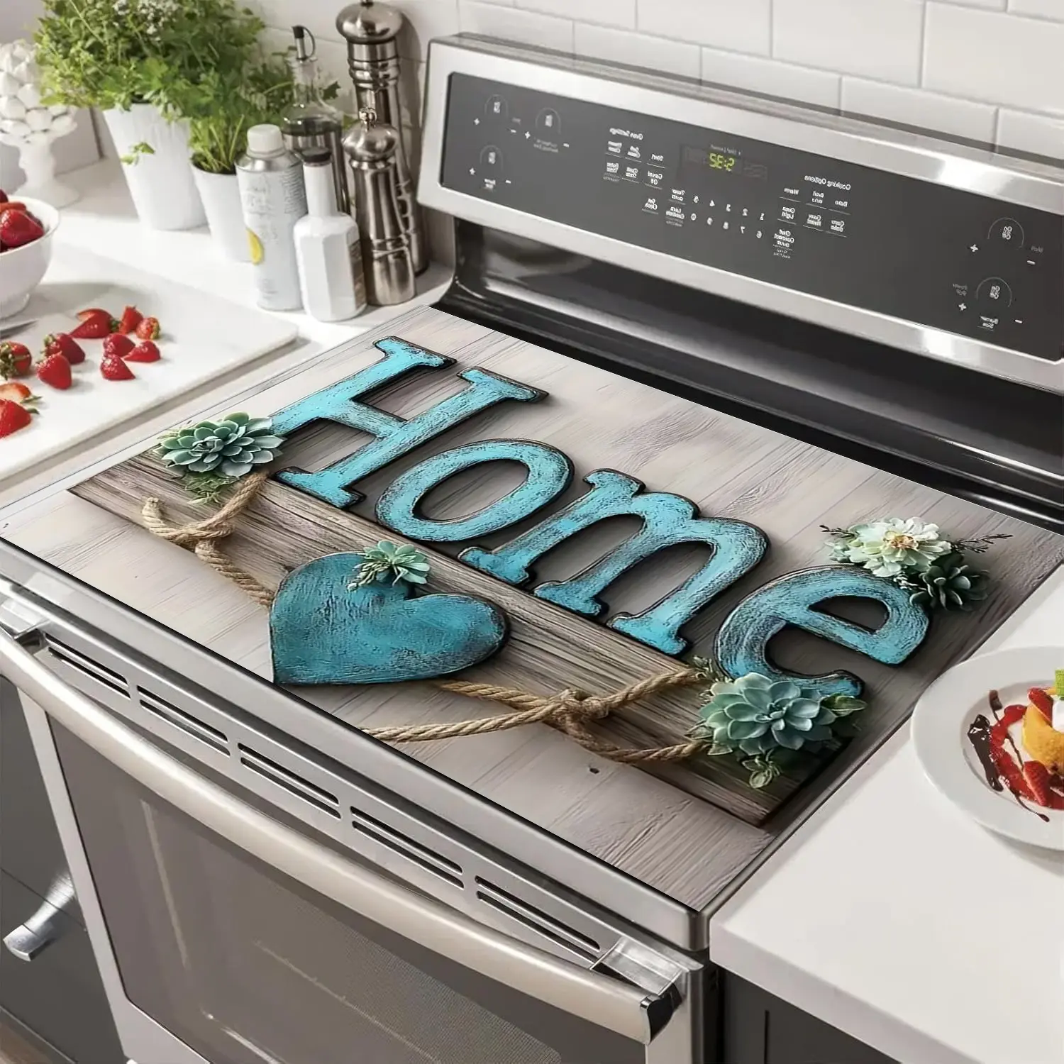 Non-Slip Rubber Oven Mat with Heart Pattern Design, Kitchen Stove Protector, Easy Clean Mouse Pad, Multi-Purpose for Oven, Washer, Dryer