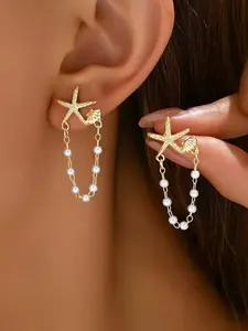 1 Pair Delicate Women Earrings Jewelry With Random Pearl, Shell & Star Design, Unique Earrings Suitable For Party, Gifts, Everyday
