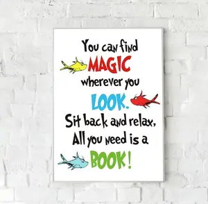 Dr. Seuss Cat in The Hat Book Quote Poster, Cat Book Inspirational Quote Poster, Vintage Gift Decor Home, Office, Classroom, Unframed