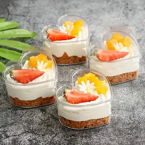 30PCS Heart Shaped Mini Dessert Cups with Lids, 5oz Patterned PS Plastic Bowls for Yogurt, Ice Cream & Fruit Salad, Cute Party Supplies for Wedding Birthday Picnic